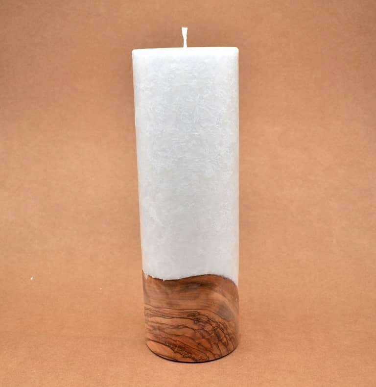 Kerze mit Holz Unikat Rund 100 x 300 mm mit Docht Nr.: 7