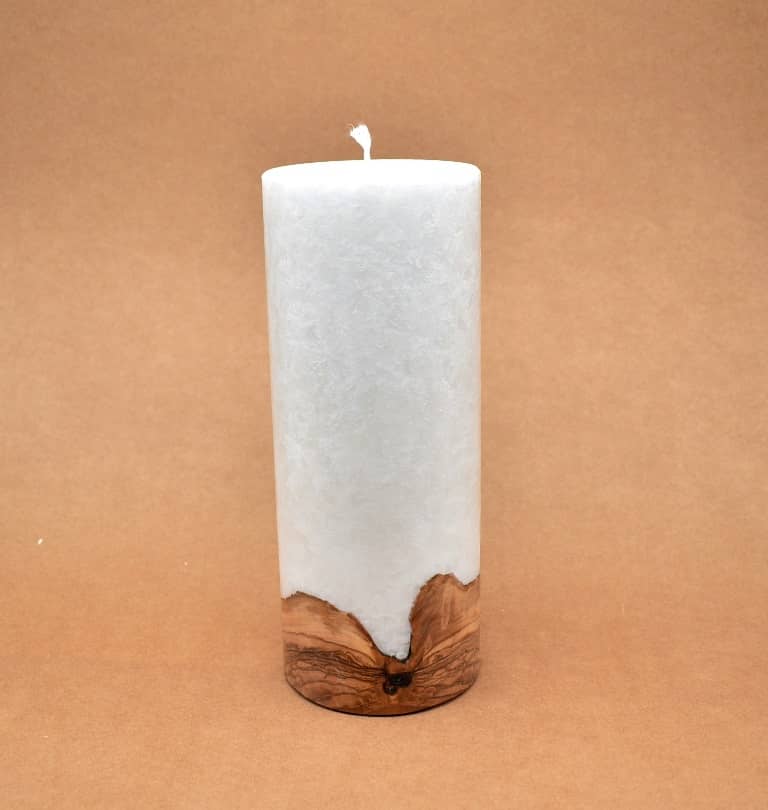 Kerze mit Holz Unikat Rund 100 x 250 mm mit Docht Nr.: 1