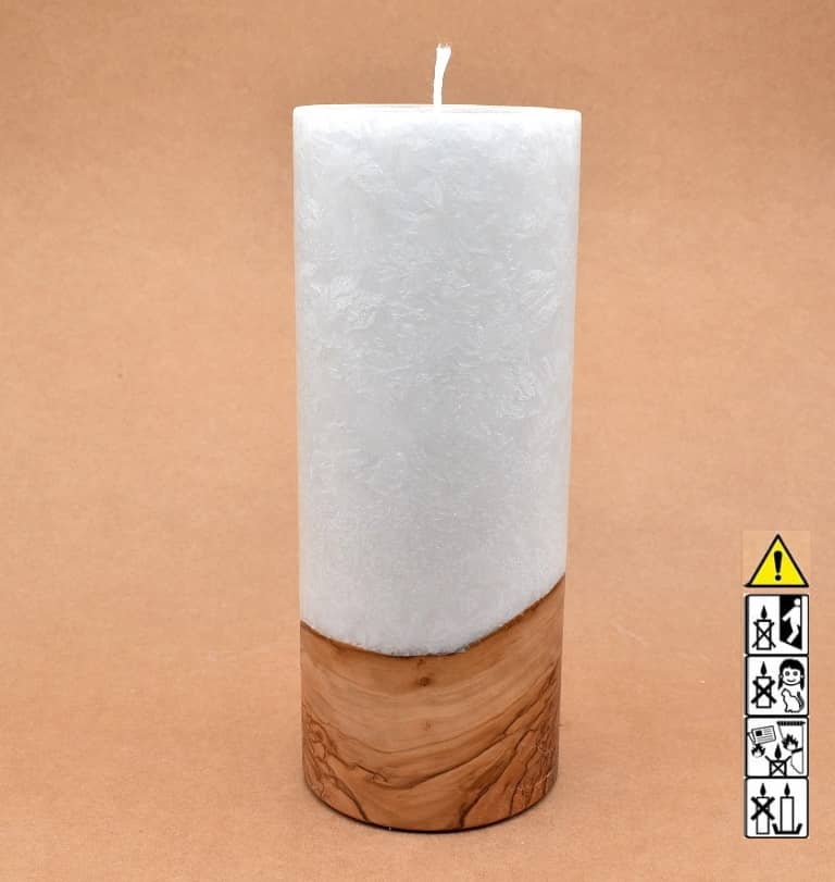 Kerze mit Holz Unikat Rund 100 x 250 mm mit Docht Nr.: 1