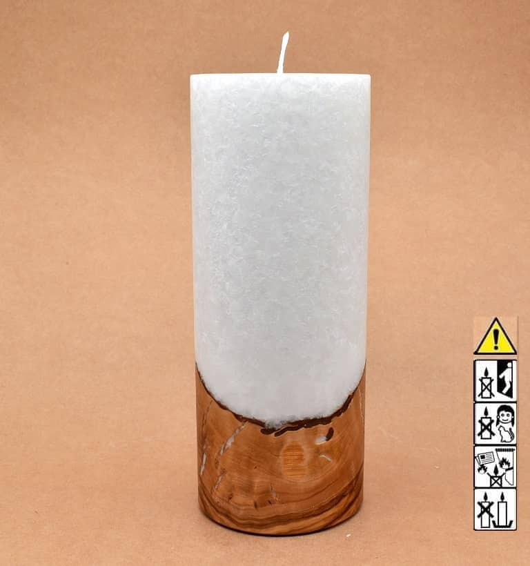 Kerze mit Holz Unikat Rund 100 x 250 mm mit Docht Nr.: 1