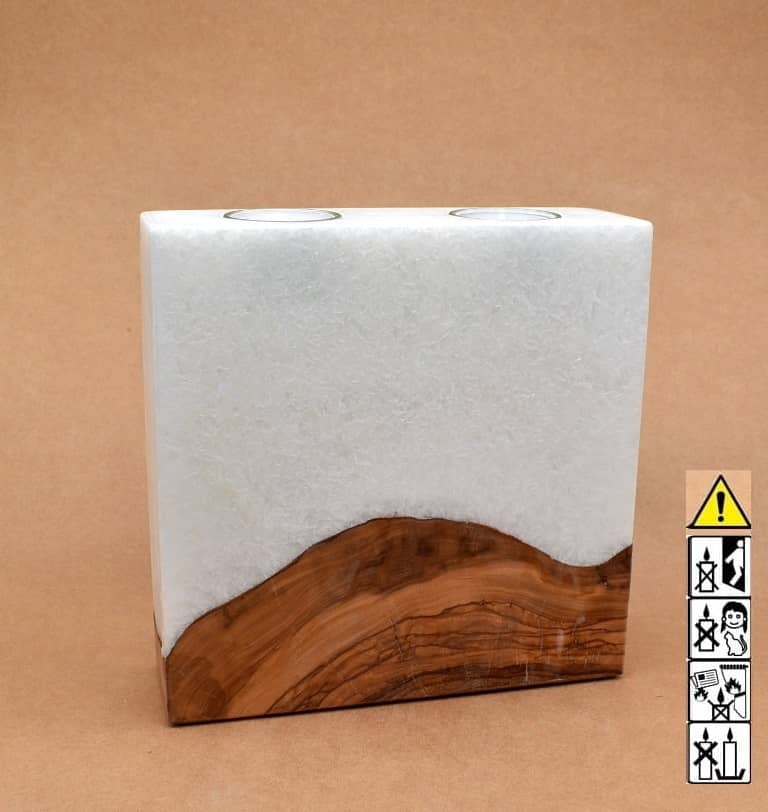 Kerze mit Sockel Holz Unikat Quader 60 x 200 x 200 mm 2 x Teelicht Nr.: 3