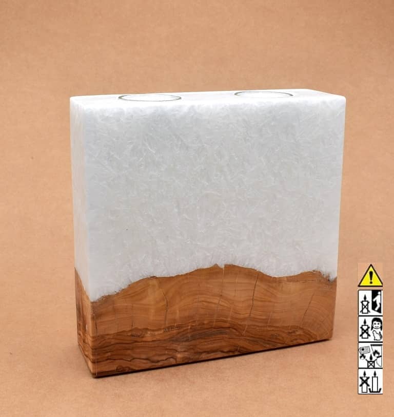 Kerze mit Sockel Holz Unikat Quader 60 x 200 x 200 mm 2 x Teelicht Nr.: 3