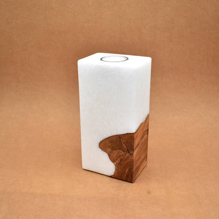 Kerze mit Holz Unikat Quader 70 x 100 x 200 mm mit Teelicht Nr.: 7