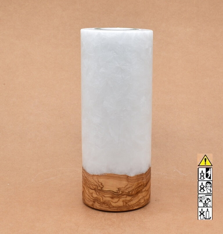 Kerze 80x200mm mit Holzelement, Individuelle, persönliche Hochzeitskerze  Holzkerze, Rund Stearinoptik, Hochzeitskerze mit Teelicht im Kerzen online Shop für Hochzeiten bestellen, günstig kaufen.