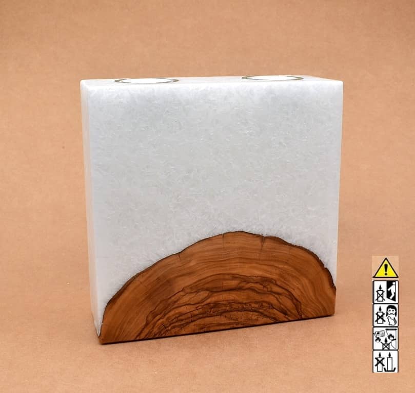 Kerze mit Sockel Holz Unikat Quader 60 x 200 x 200 mm 2 x Teelicht Nr.: 2