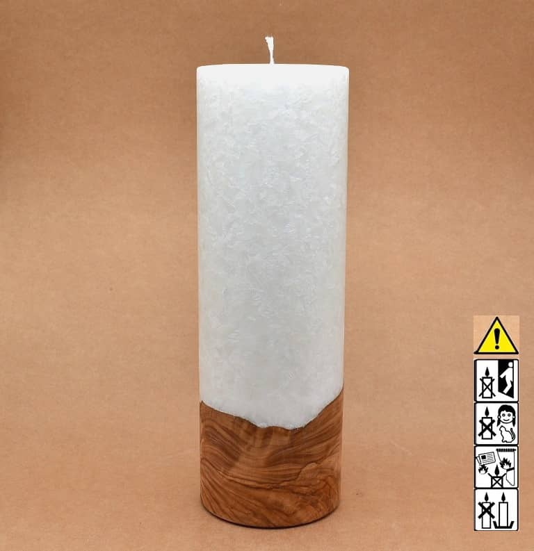 Kerze mit Holz Unikat Rund 100 x 300 mm mit Docht Nr.: 14