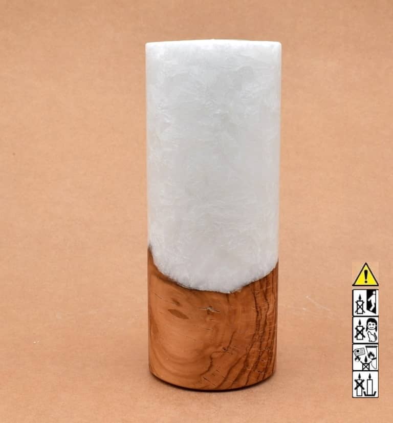Kerze mit Holz Unikat Rund 80 x 200 mm mit Teelicht Nr.: 20