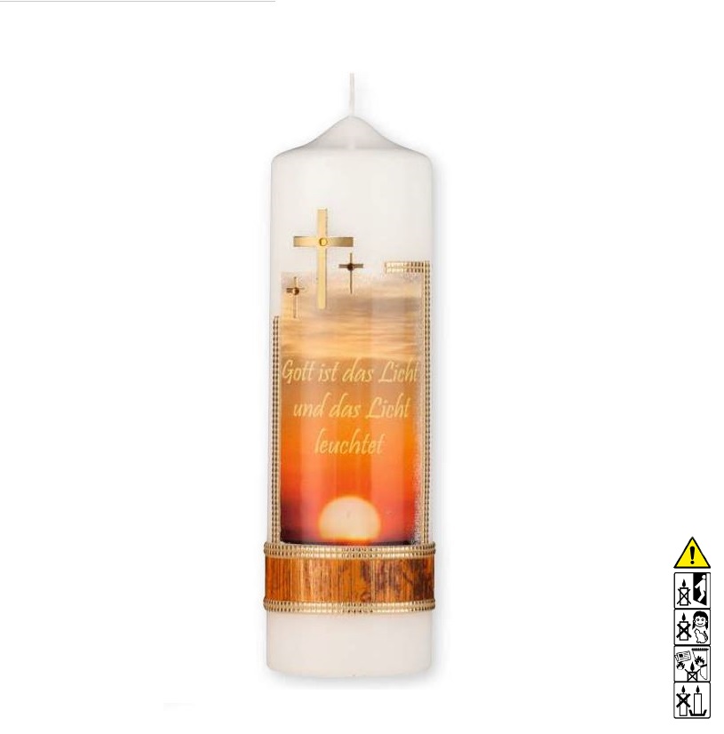 Gedenkkerze / Trauerkerze Gott ist das Licht Rundkerze 200 x 60 mm Eine hochwertige Kerze für die Trauer und zum Gedenken Gott ist das Licht Rundkerze 200 x 60 mm
