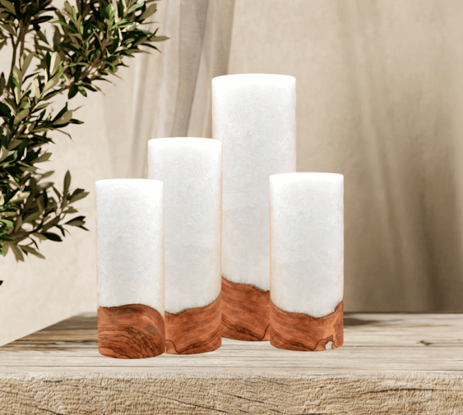 Kerze mit Holz, Unikat Holzkerze, Individuelle runde Hochzeitskerze mit Holz aus Stearin. Kerze mit Holzelement, Individuelle, persönliche Hochzeitskerze  Holzkerze, Rund Stearinoptik, Hochzeitskerze mit Teelicht im Kerzen online Shop für Hochzeiten bestellen, günstig kaufen.