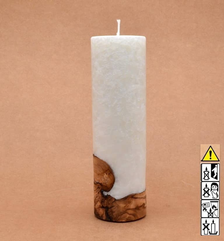Liebliche Kerze mit Holz Unikat Rund 60 x 200 mm mit Docht Nr.: 6