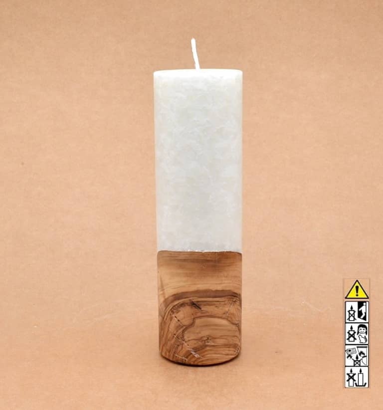 Liebliche Kerze mit Holz Unikat Rund 60 x 200 mm mit Docht Nr.: 6