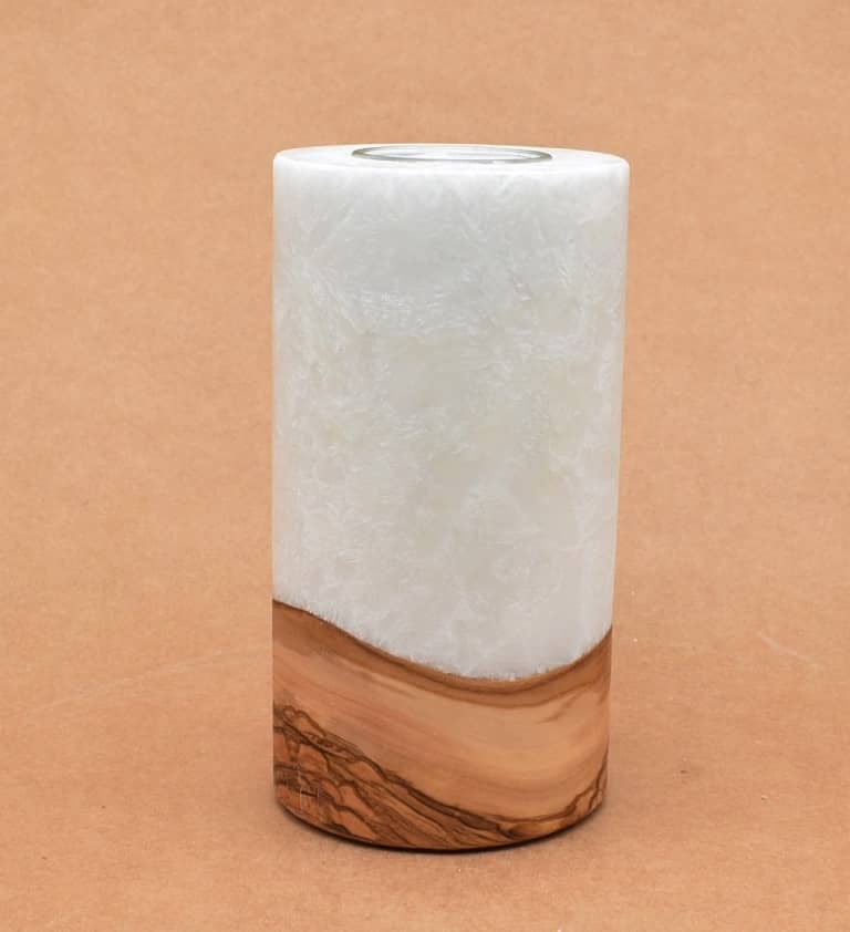 Kerze mit Holz Unikat Rund 80 x 150 mm mit Teelicht Nr.: 9