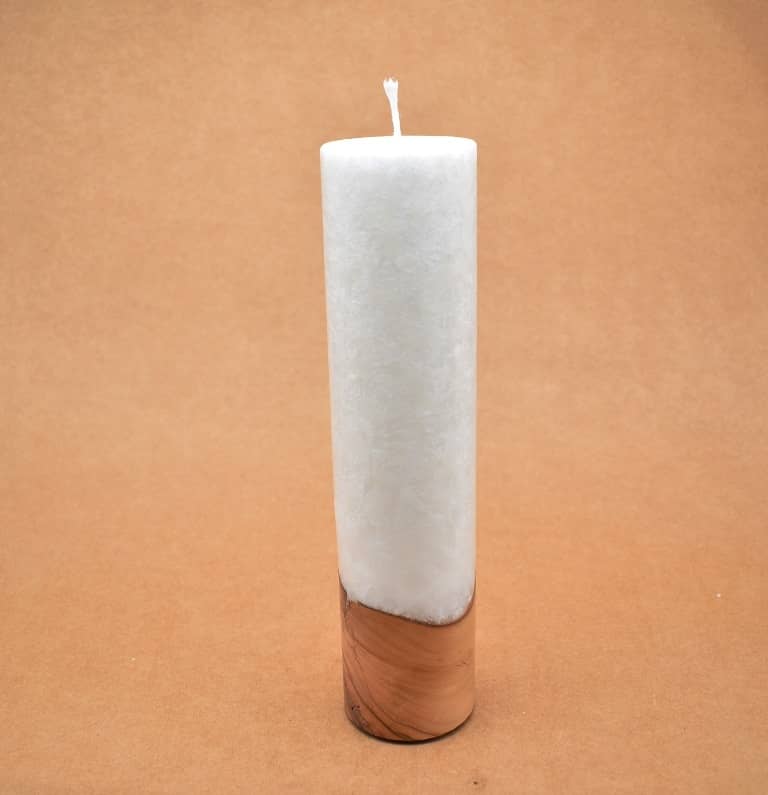 Kerze mit Holz Unikat Rund 60 x 250 mm mit Docht Nr.: 7