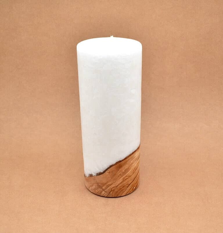 Kerze mit Holz Unikat Rund 100 x 250 mm ohne Teelichteinsatz Nr. 10