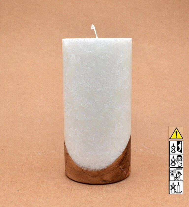 Kerze mit Holzelement, Individuelle, persönliche Hochzeitskerze  Holzkerze, Rund Stearinoptik, Hochzeitskerze mit Teelicht im Kerzen online Shop für Hochzeiten bestellen, günstig kaufen.