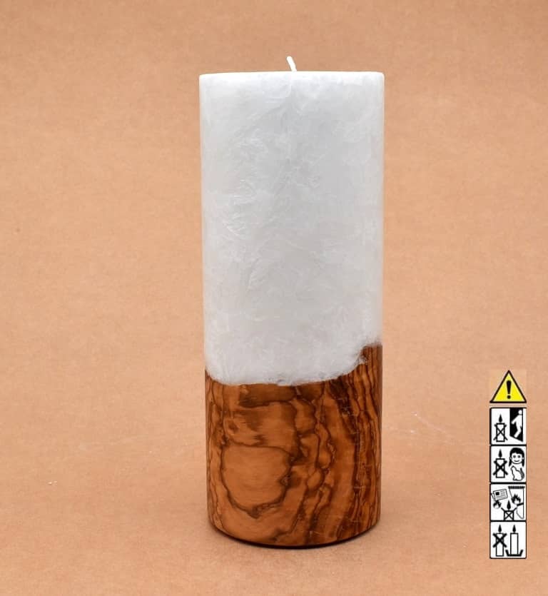 Kerze mit Holz Unikat Rund 80 x 200 mm mit Teelicht Nr.: 21