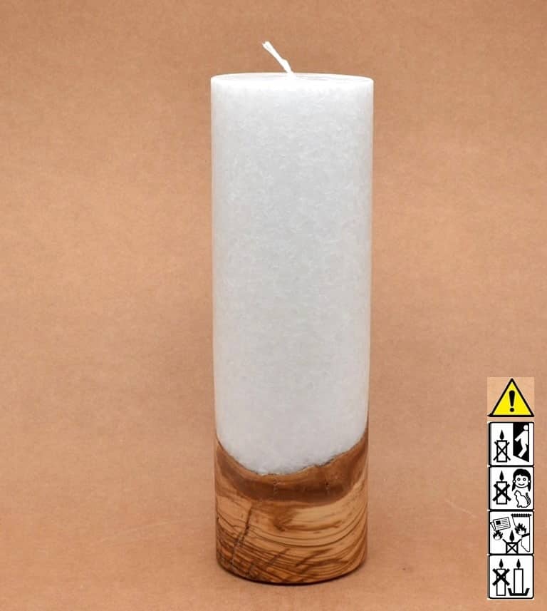 Kerze 80x250mm mit Holzelement, Individuelle, persönliche Hochzeitskerze  Holzkerze, Rund Stearinoptik, Hochzeitskerze mit Teelicht im Kerzen online Shop für Hochzeiten bestellen, günstig kaufen.