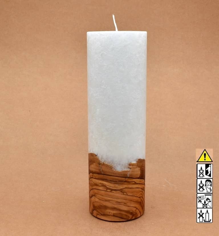 Kerze 80x250mm mit Holzelement, Individuelle, persönliche Hochzeitskerze  Holzkerze, Rund Stearinoptik, Hochzeitskerze mit Teelicht im Kerzen online Shop für Hochzeiten bestellen, günstig kaufen.