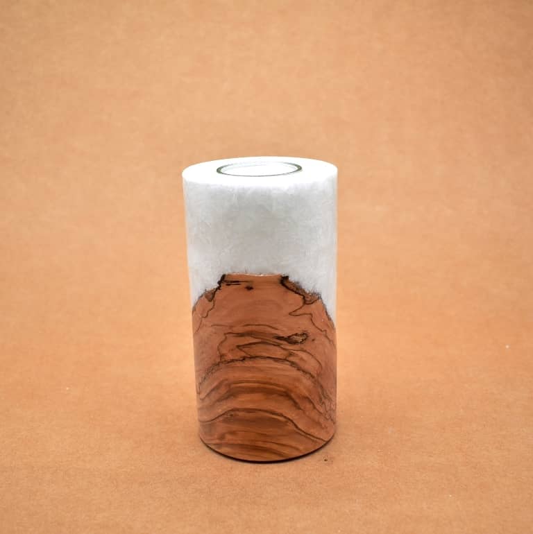 Kerze mit Holz Unikat Rund 80 x 150 mm mit Teelicht Nr.: 7