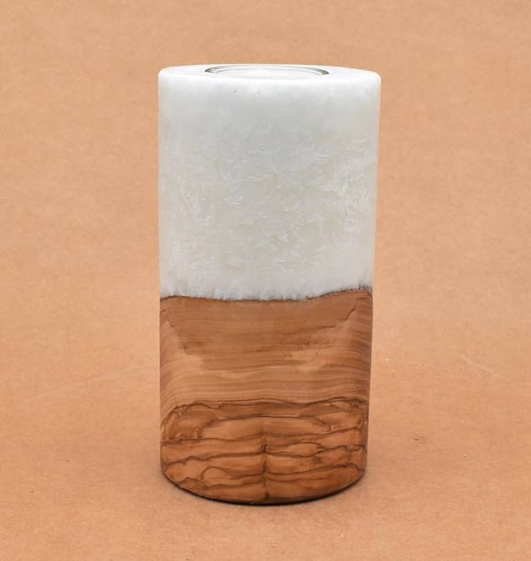 Kerze mit Holz Unikat Rund 80 x 150 mm mit Teelicht Nr.: 7