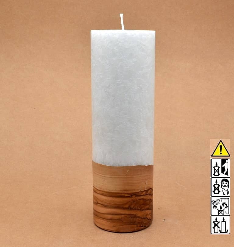 Kerze 80x250mm mit Holzelement, Individuelle, persönliche Hochzeitskerze  Holzkerze, Rund Stearinoptik, Hochzeitskerze mit Teelicht im Kerzen online Shop für Hochzeiten bestellen, günstig kaufen.