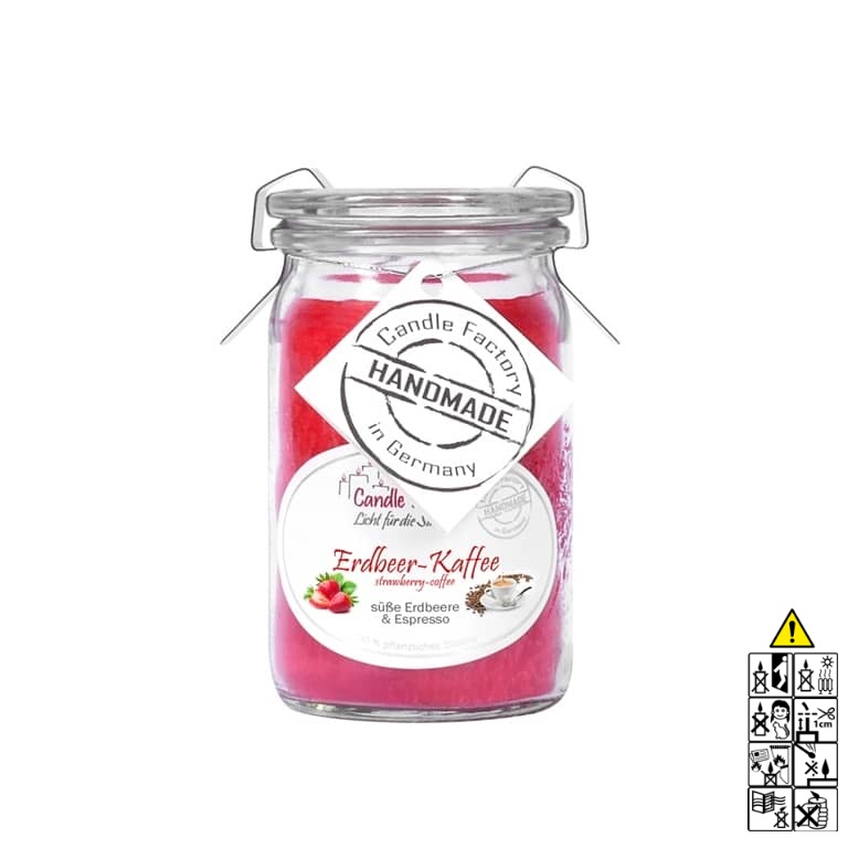 Hochwertige Erdbeere Kaffee Baby Jumbo Duftkerze im Glas in der Farbe rot. Hochwertige Duftkerze von Candle Factory Erdbeere Kaffee Baby Mini Jumbo Duftkerze im Glas in der Farbe rot g?nstig in Kerzen Online Shop kaufen. Duftkerzen im Glas. Geschenkidee Erdbeere Kaffee Baby Mini Jumbo Duftkerze im Glas in der Farbe rot.