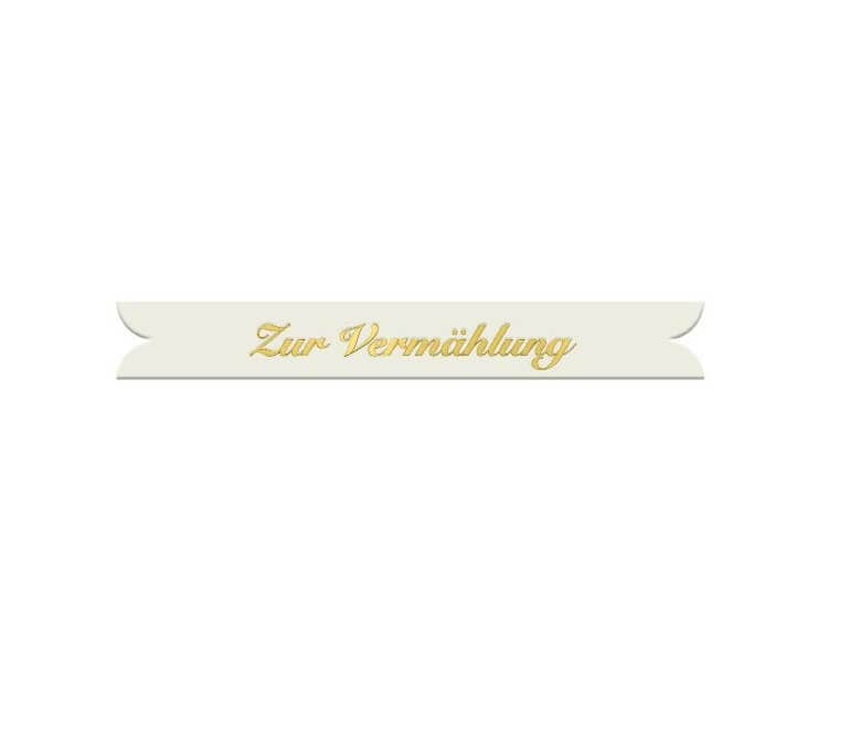Verzierornament Schriftband Zur Vermählung Gold auf Weiss 7 mm Band 11mm Verzierornament Schriftband Zur Vermählung Gold auf Weiss 7 mm Band 11mm