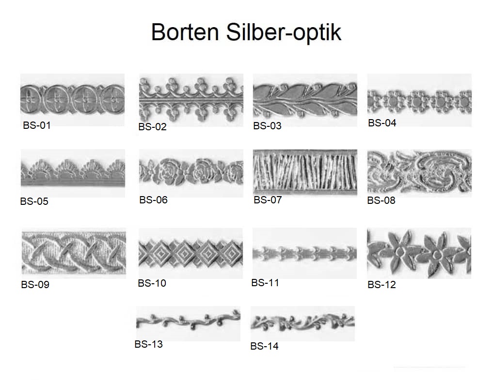 Verzierwachs Borte BS-08 silber (L = ca. 250mm) Verzierwachs Borte BS-08 silber (L = ca. 250mm)