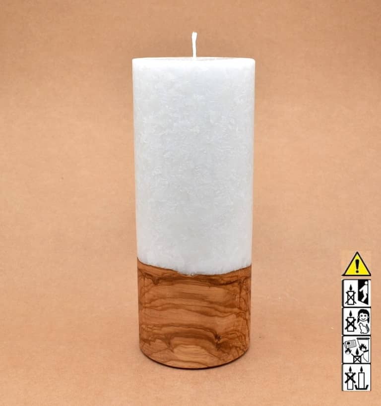 Kerze mit Holz Unikat Rund 100 x 250 mm mit Docht Nr.: 7