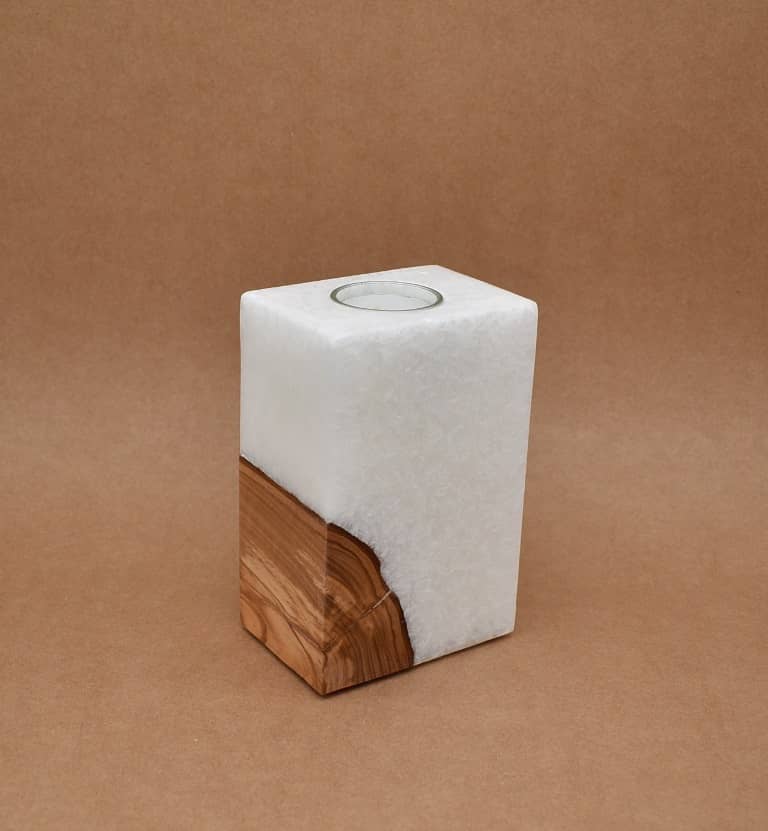 Kerze mit Holz Unikat Quader 70 x 100 x 150 mm mit 1 x Teelicht Nr: 5