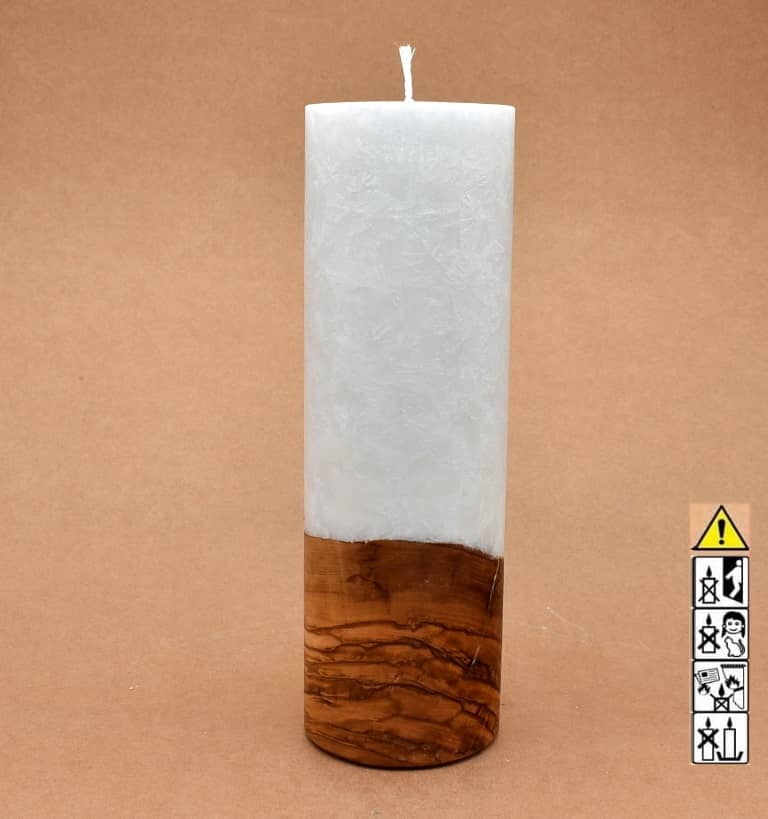 Kerze mit Holz Unikat Rund 80 x 250 mm mit Docht Nr.: 2