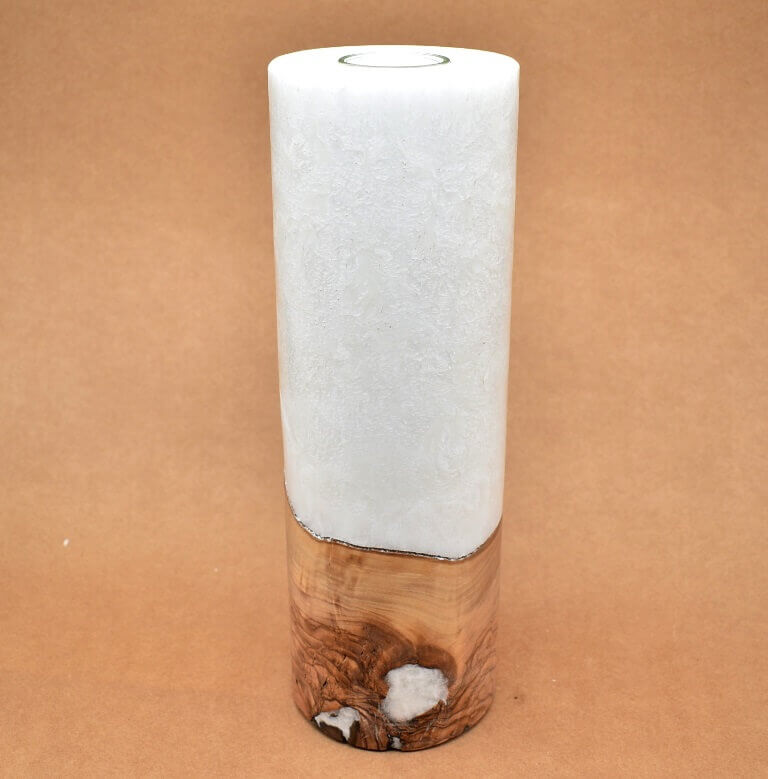 Kerze mit Holz Unikat Rund 100 x 300 mm mit Teelicht Nr.: 7