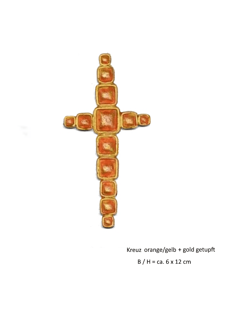 Verzierwachs Kreuz 120 x 60 mm orange gelb gold getupft (1 Stück)