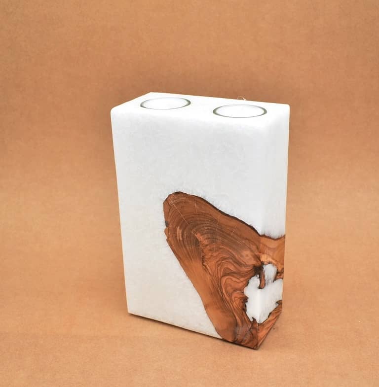 Kerze mit Holz Unikat Quader 140 x 70 x 210 mm 2 x Teelicht Nr.2