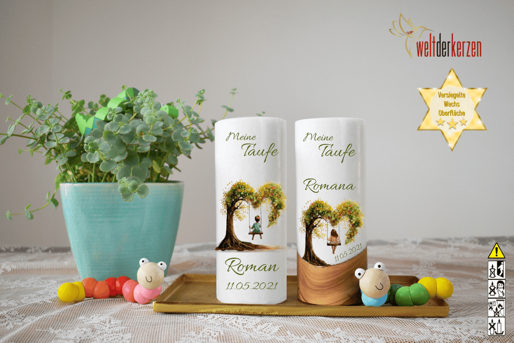 Taufkerze  Ø 8 cm "Herzbaum" Taufkerze  Ø 8 cm "Herzbaum"