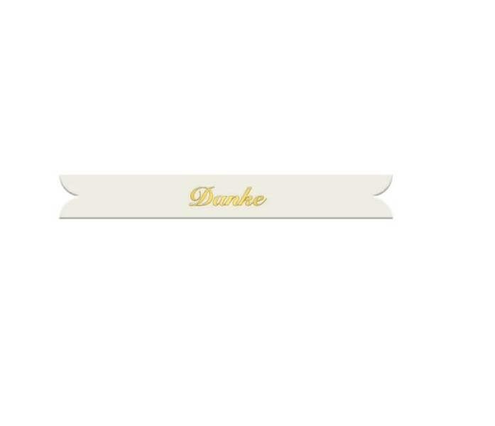 Verzierornament Schriftband Danke Gold auf Weiss 7 mm Band 11mm Verzierornament Schriftband Danke Gold auf Weiss 7 mm Band 11mm