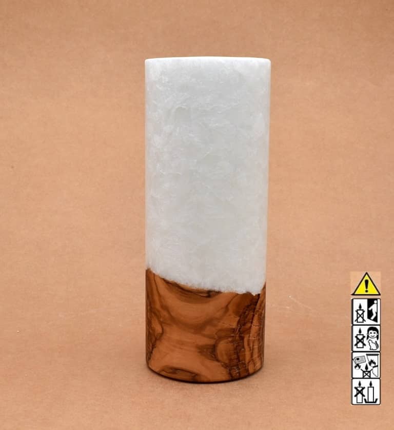 Kerze mit Holz Unikat Rund 80 x 200 mm mit Teelicht Nr.: 28