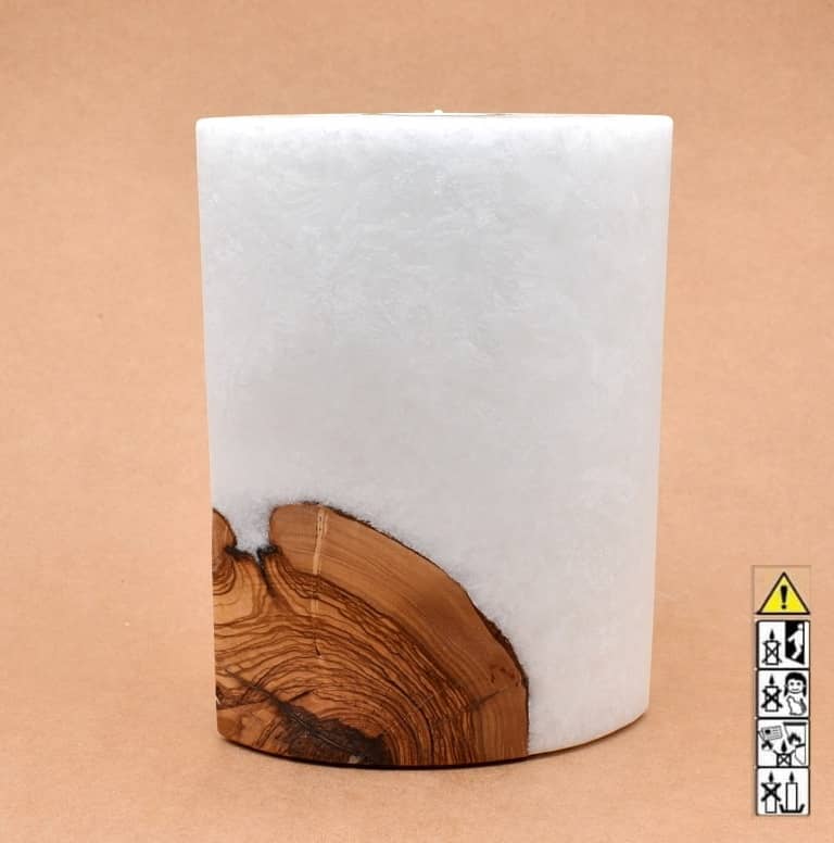Kerze mit Holzelement, Individuelle, persönliche Hochzeitskerze  Holzkerze, Rund Stearinoptik, Hochzeitskerze mit Teelicht im Kerzen online Shop für Hochzeiten bestellen, günstig kaufen.