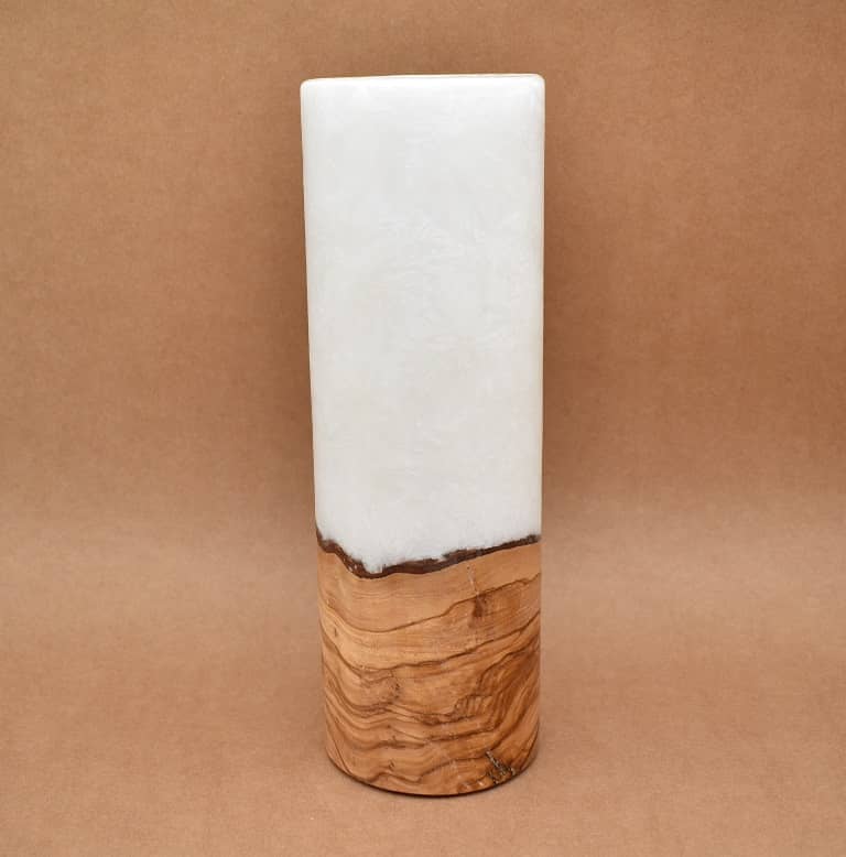 Kerze mit Holz Unikat Rund 100 x 300 mm Nr. 1