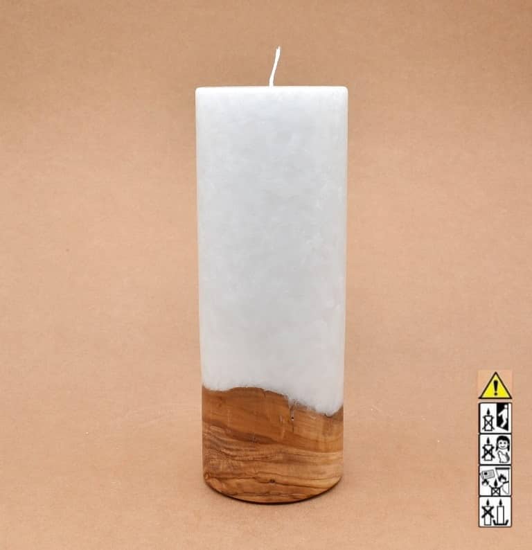 Kerze mit Holzelement, Individuelle, persönliche Hochzeitskerze  Holzkerze, Rund Stearinoptik, Hochzeitskerze mit Teelicht im Kerzen online Shop für Hochzeiten bestellen, günstig kaufen.