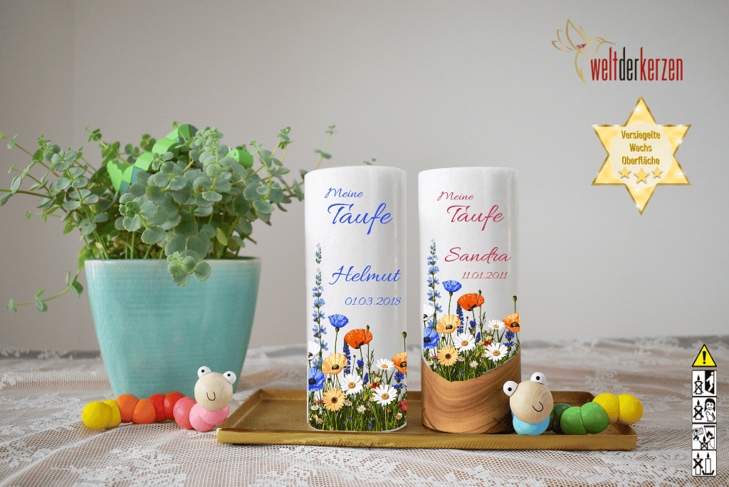 Taufkerze  Ø 8 cm "Blumenwiese" Taufkerze  Ø 8 cm "Blumenwiese"