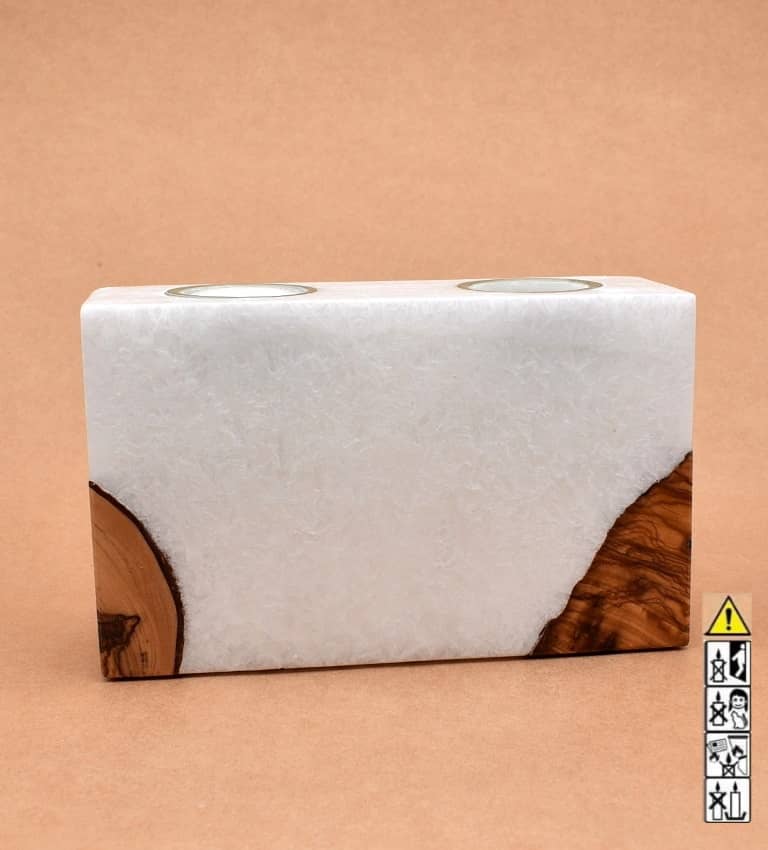 Kerze mit Holz Quader 60 x 200 x 120 mm 2 x Teelicht Nr. 5