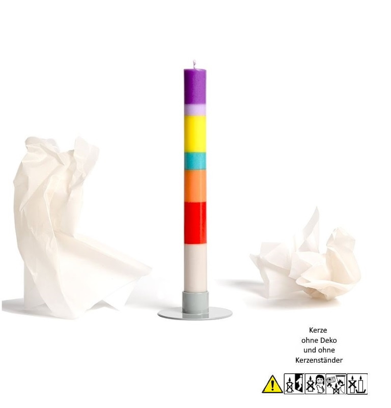 Bunte Stabkerze "Kreativität / Creativity" 22 x 230 mm (ohne Deko)