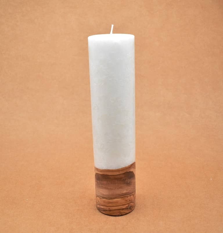 Kerze mit Holz Unikat Rund 60 x 250 mm mit Docht Nr.: 5