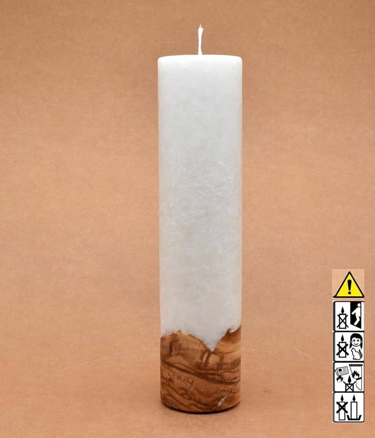 Kerze mit Holz Unikat Rund 60 x 250 mm mit Docht Nr.: 5