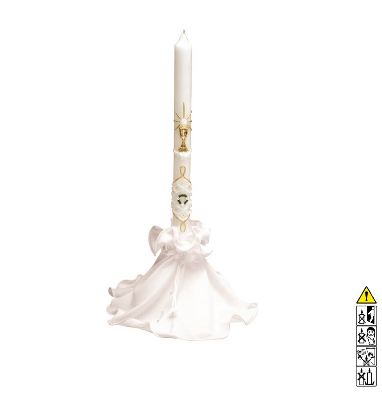 Kommunionkerze / Konfirmationskerze Kelch Kreuz in Gold 500 x 30 mm Kommunionkerze und Konfirmationkerze kaufen mit Motiv. Kelch Kreuz in Gold 500 x 30 mm (ohne Tropfenfänger)