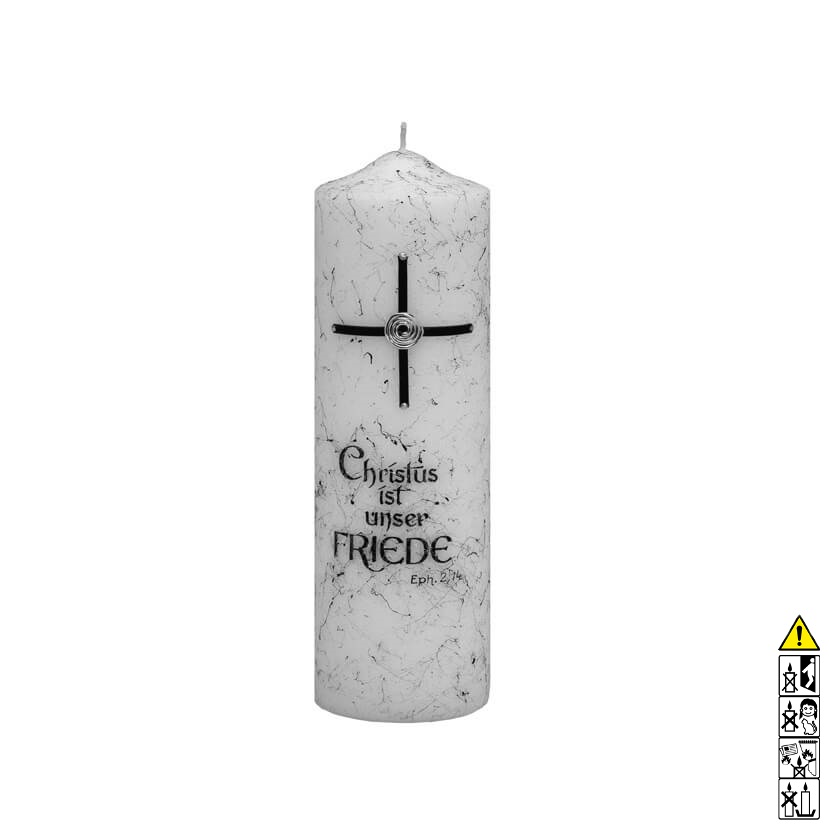 Gedenkkerze marmoriert Christus ist unser Friede 250 x 80 mm Eine edle Kerze für die Trauer und zum Gedenken marmoriert Christus ist unser Friede 250 x 80 mm
