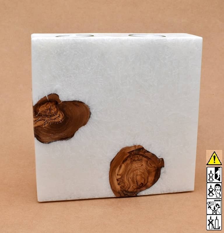 Kerze mit Holzelement, Individuelle, perönliche Hochzeitskerze  Holzkerze, eckige Stearinoptik, Hochzeitskerze mit Teelicht im Kerzen online Shop für Hochzeiten bestellen, günstig kaufen.
