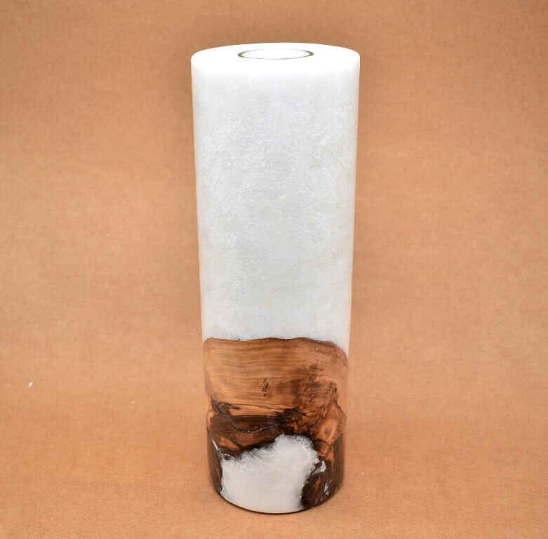 Kerze mit Holz Unikat Rund 100 x 300 mm mit Teelicht Nr.: 2