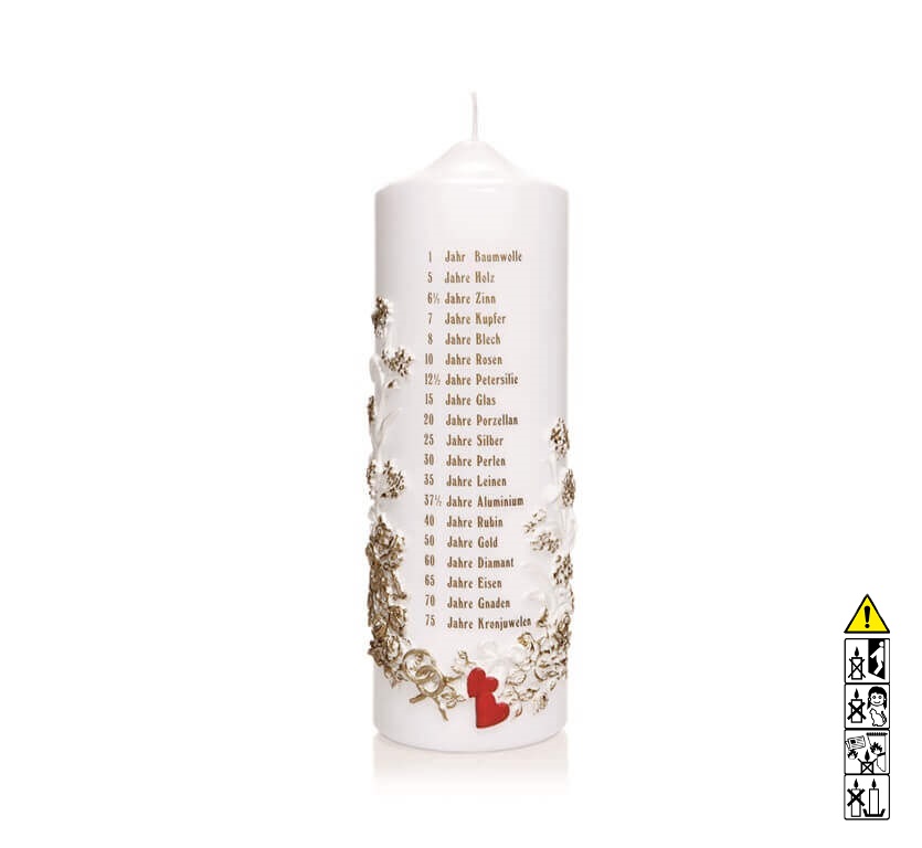 Individuelle Hochzeitskerze kaufen "Unsere Hochzeitstage" groß 240 x 80 mm in weiss